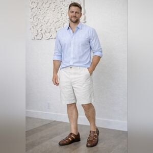 Ralph Lauren Men's Classic Cotton Twill White Flat Front Comfy Shorts. Sz 48"×9"